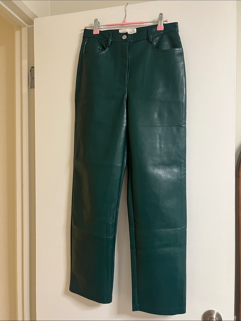 Wilfred Deep Green Faux Leather straight/wide-Leg Jeans